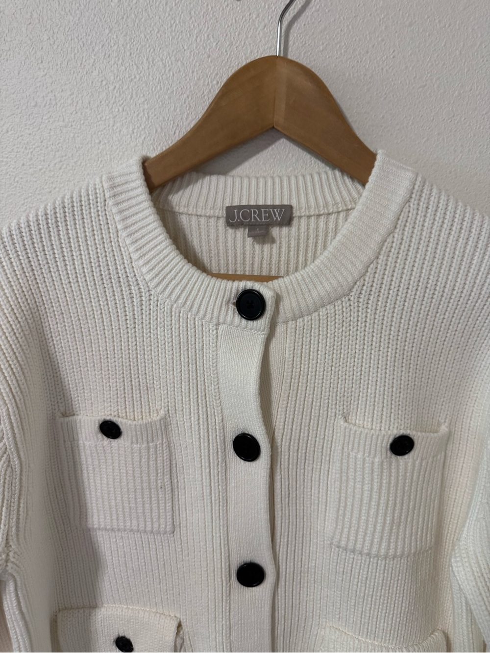 J Crew Four-Pocket Cardigan Lady Jacket White Chunky Ribbed Knit 2025-Small - Picture 4 of 10